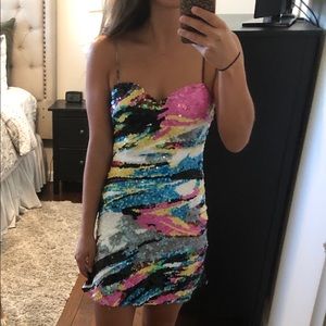 La Femme Sequined Mini Dress